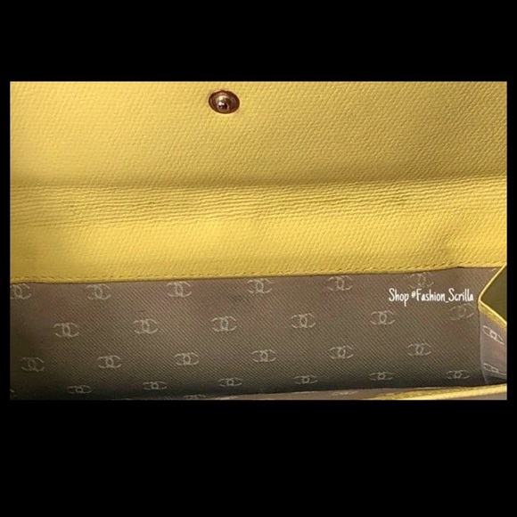 CHANEL Coco Button Snap Yellow Caviar 2004 Vintage Leather Long Wallet - Picture 5 of 15